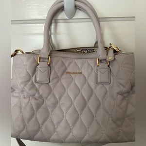 Vera Bradley, quilted Emma satchel, cloud gray leather